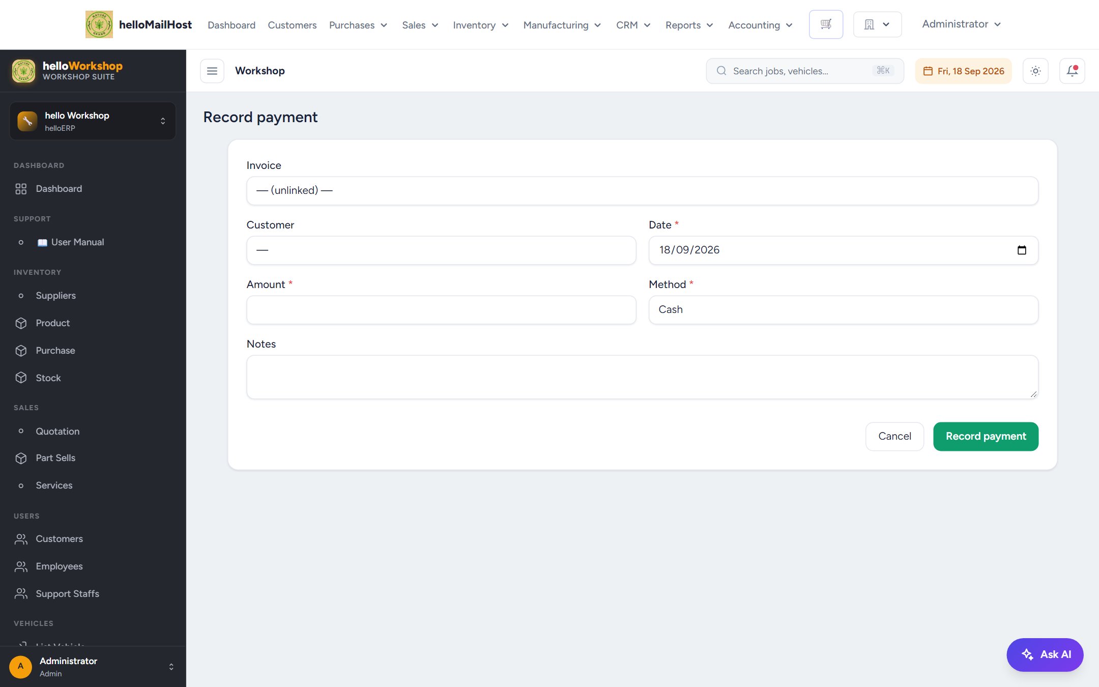 Recording a new payment